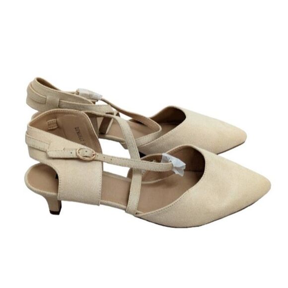 IDIFU DFMG617 Womens Size 9 Beige Suede Pointed Toe Ankle Strap Kitten Pump Heel - Picture 1 of 8